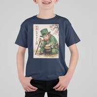 Vintage Japanese Leprechaun St Patricks Day Shamrock Ukiyo e Art T Shirt For Kid