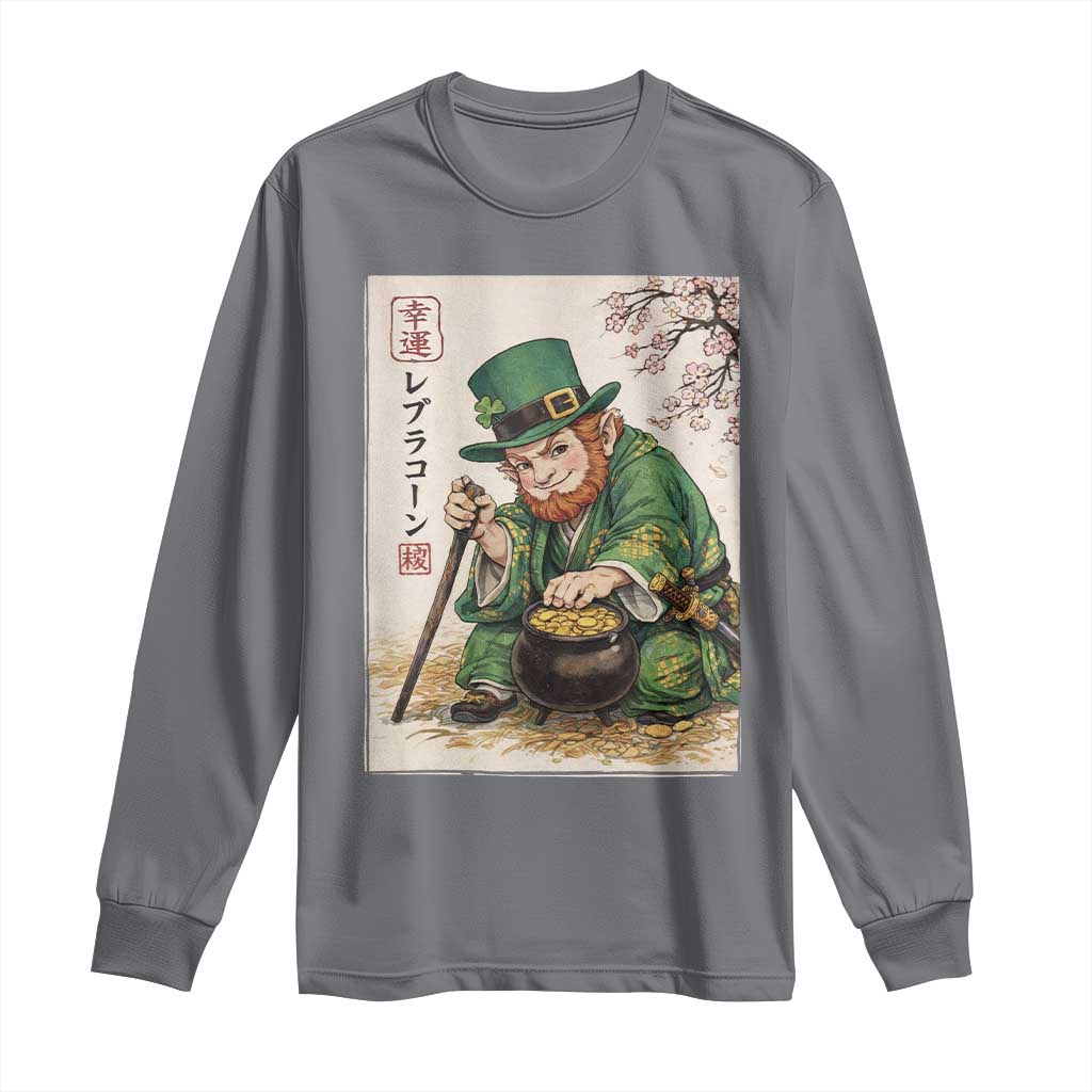 Vintage Japanese Leprechaun St Patricks Day Shamrock Ukiyo e Art Long Sleeve Shirt