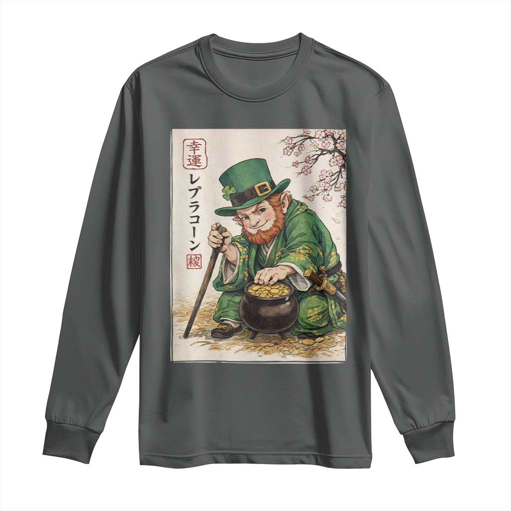 Vintage Japanese Leprechaun St Patricks Day Shamrock Ukiyo e Art Long Sleeve Shirt