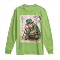 Vintage Japanese Leprechaun St Patricks Day Shamrock Ukiyo e Art Long Sleeve Shirt