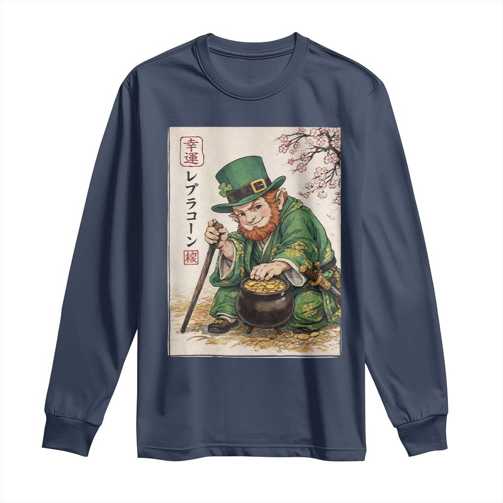 Vintage Japanese Leprechaun St Patricks Day Shamrock Ukiyo e Art Long Sleeve Shirt