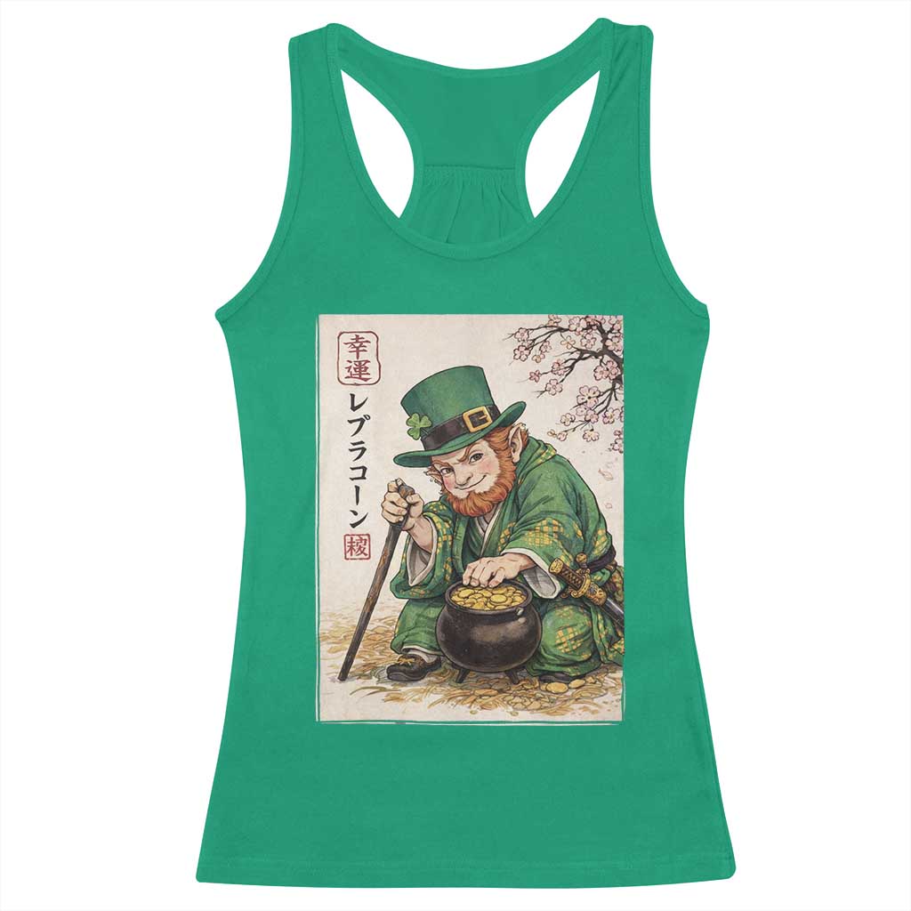 Vintage Japanese Leprechaun St Patricks Day Shamrock Ukiyo e Art Racerback Tank Top