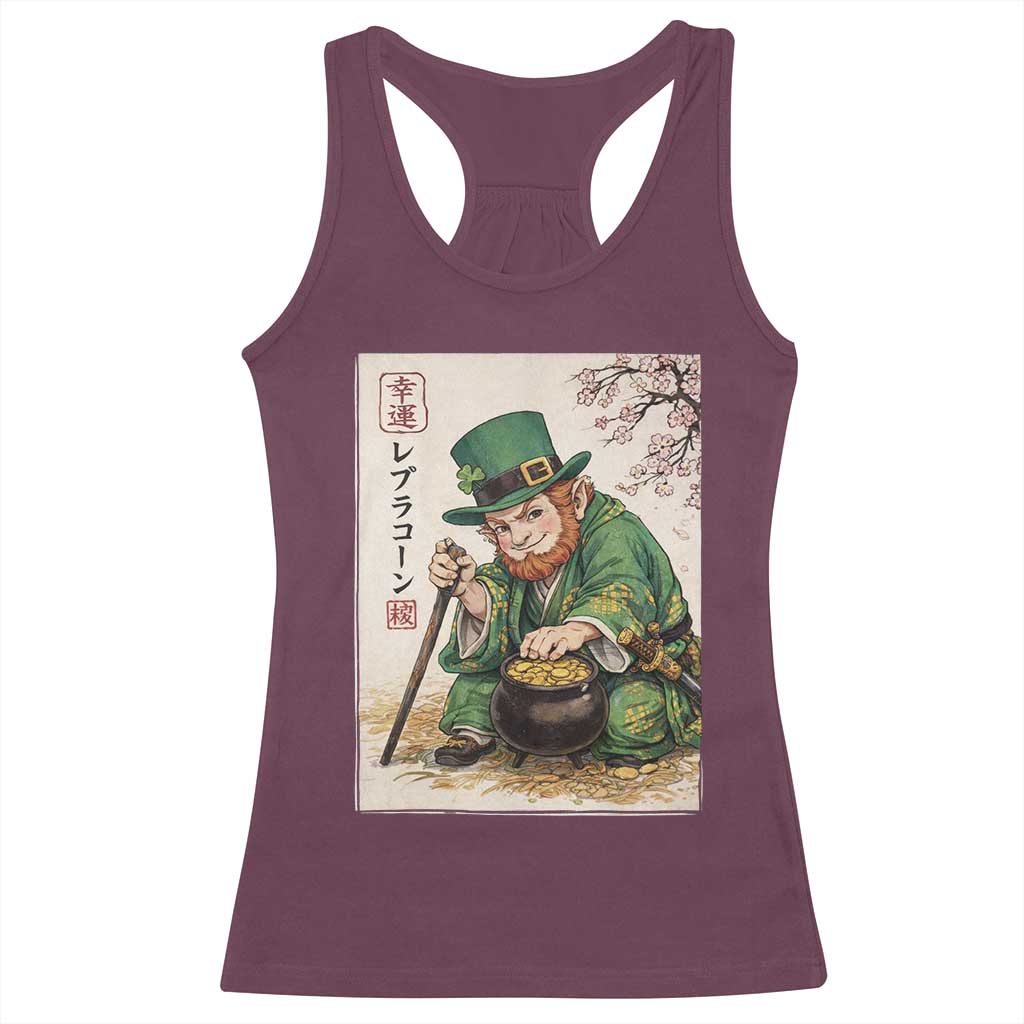 Vintage Japanese Leprechaun St Patricks Day Shamrock Ukiyo e Art Racerback Tank Top