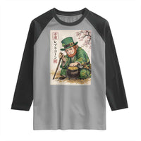 Vintage Japanese Leprechaun St Patricks Day Shamrock Ukiyo e Art Raglan Shirt