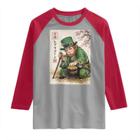 Vintage Japanese Leprechaun St Patricks Day Shamrock Ukiyo e Art Raglan Shirt