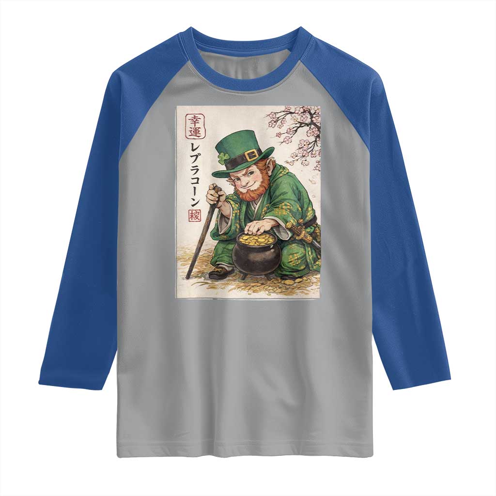 Vintage Japanese Leprechaun St Patricks Day Shamrock Ukiyo e Art Raglan Shirt