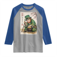 Vintage Japanese Leprechaun St Patricks Day Shamrock Ukiyo e Art Raglan Shirt