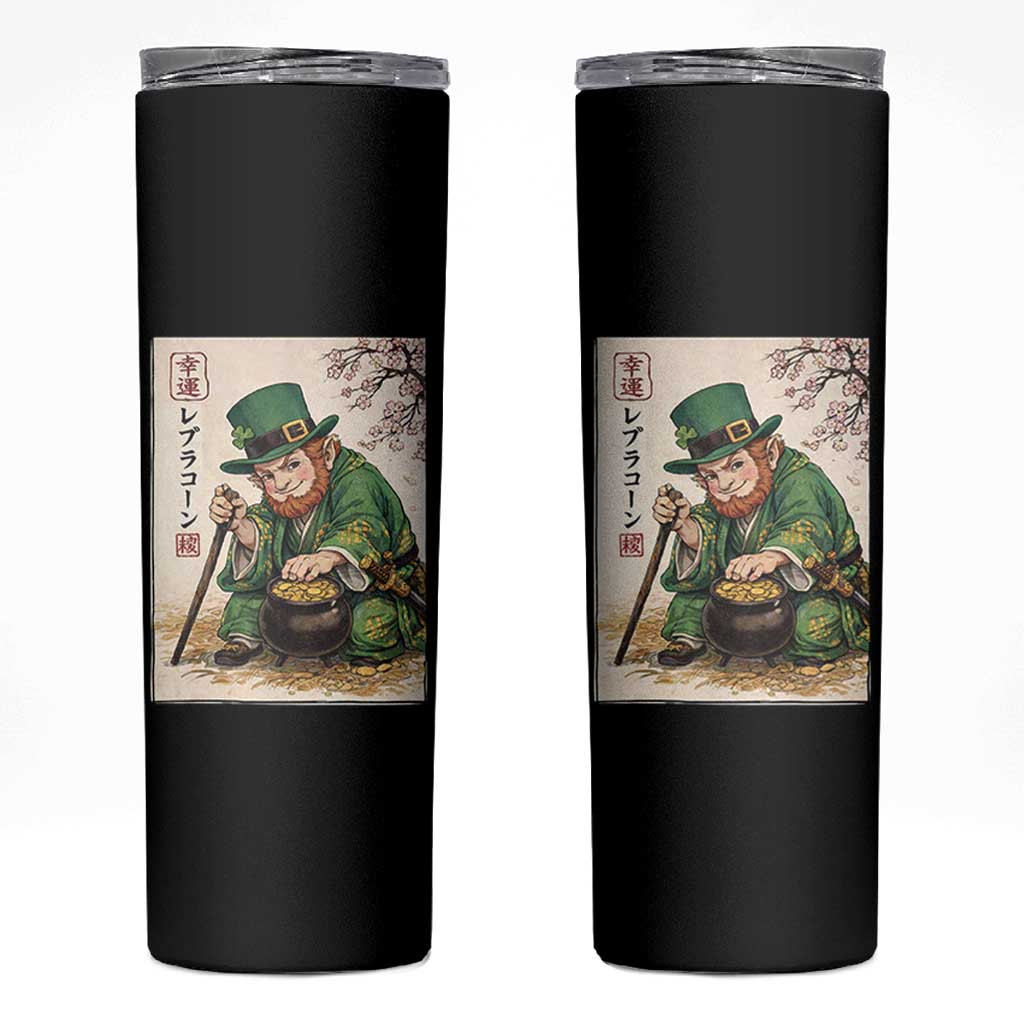 Vintage Japanese Leprechaun St Patricks Day Shamrock Ukiyo e Art Skinny Tumbler