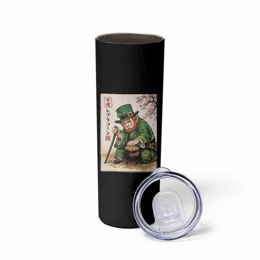Vintage Japanese Leprechaun St Patricks Day Shamrock Ukiyo e Art Skinny Tumbler