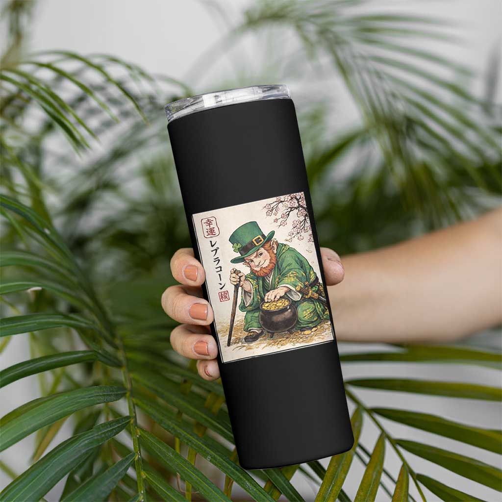 Vintage Japanese Leprechaun St Patricks Day Shamrock Ukiyo e Art Skinny Tumbler