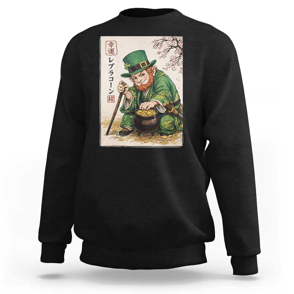 Vintage Japanese Leprechaun St Patricks Day Shamrock Ukiyo e Art Sweatshirt