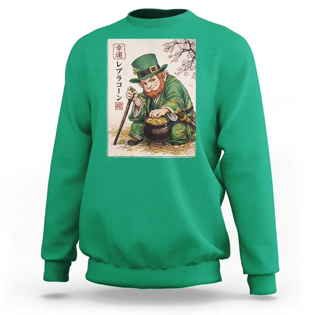 Vintage Japanese Leprechaun St Patricks Day Shamrock Ukiyo e Art Sweatshirt
