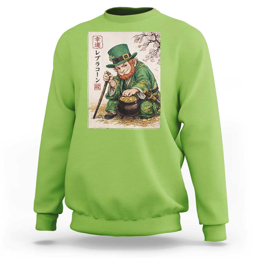 Vintage Japanese Leprechaun St Patricks Day Shamrock Ukiyo e Art Sweatshirt