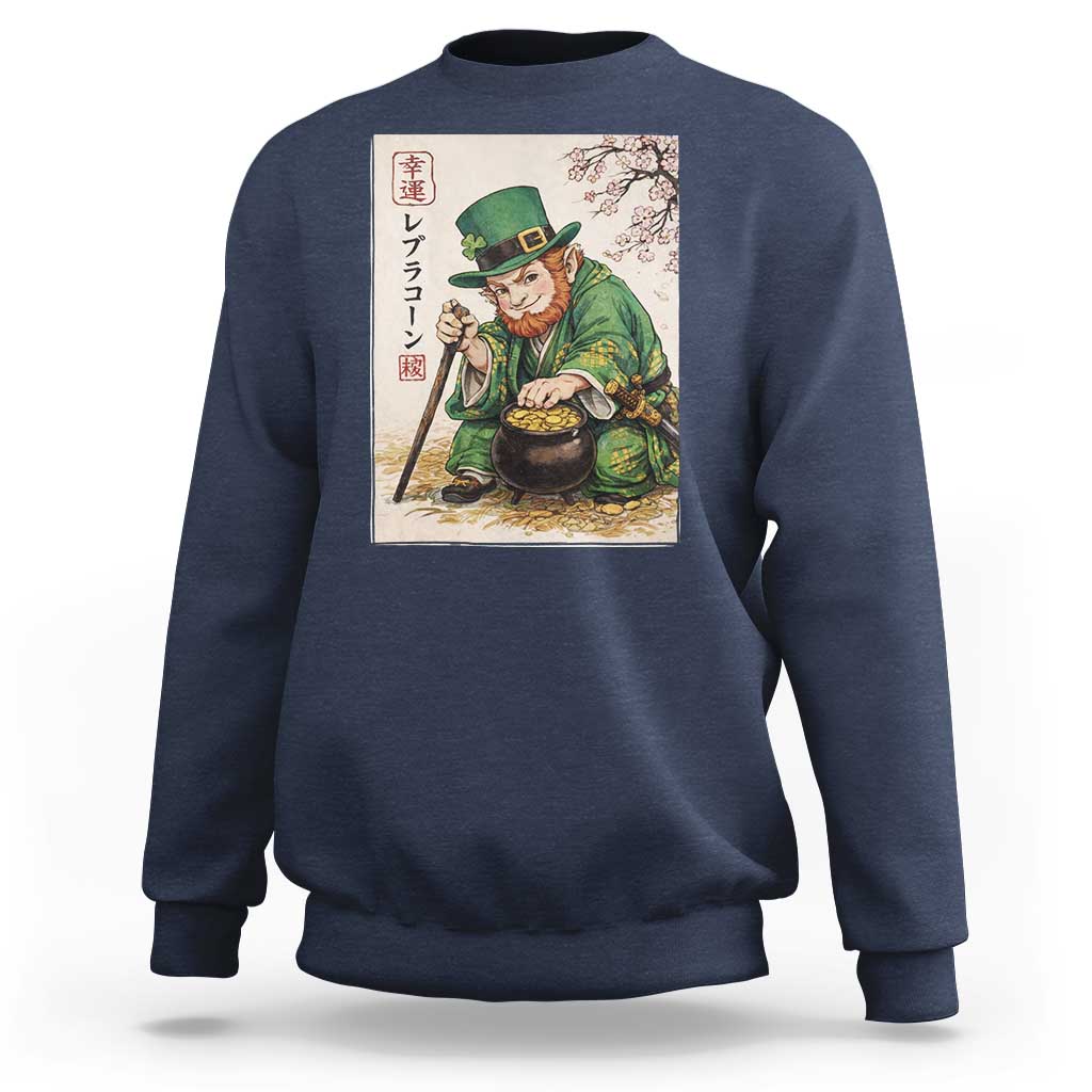 Vintage Japanese Leprechaun St Patricks Day Shamrock Ukiyo e Art Sweatshirt