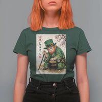 Vintage Japanese Leprechaun St Patricks Day Shamrock Ukiyo e Art T Shirt For Women