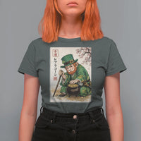 Vintage Japanese Leprechaun St Patricks Day Shamrock Ukiyo e Art T Shirt For Women