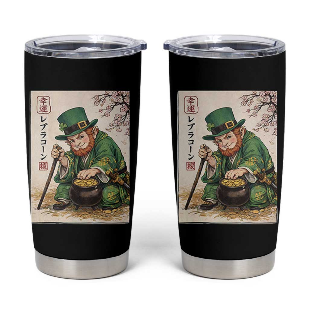 Vintage Japanese Leprechaun St Patricks Day Shamrock Ukiyo e Art Tumbler Cup