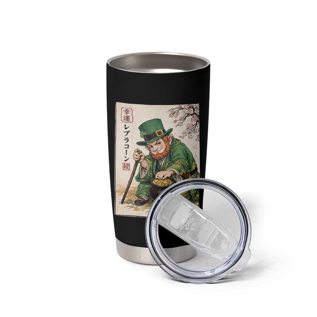 Vintage Japanese Leprechaun St Patricks Day Shamrock Ukiyo e Art Tumbler Cup