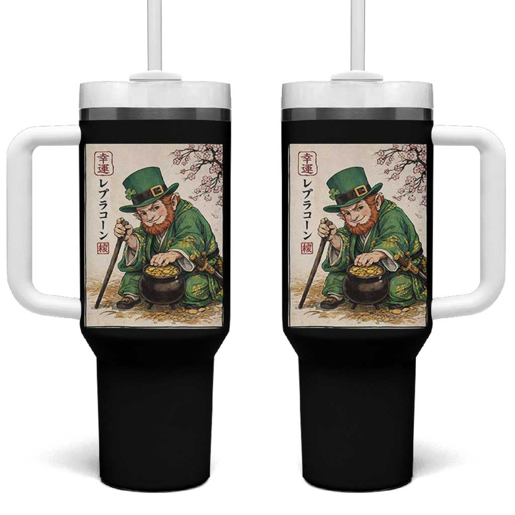 Vintage Japanese Leprechaun St Patricks Day Shamrock Ukiyo e Art Tumbler With Handle