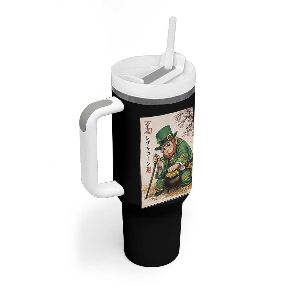 Vintage Japanese Leprechaun St Patricks Day Shamrock Ukiyo e Art Tumbler With Handle