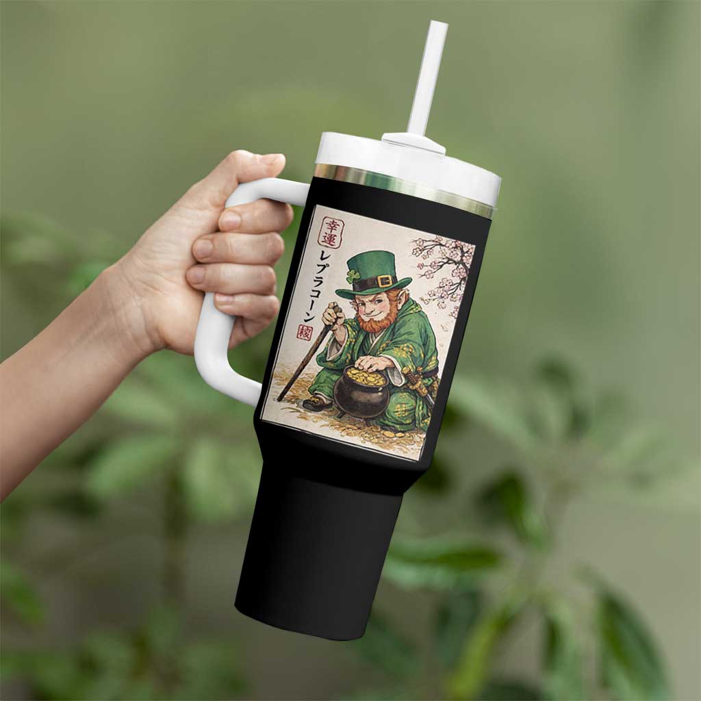 Vintage Japanese Leprechaun St Patricks Day Shamrock Ukiyo e Art Tumbler With Handle