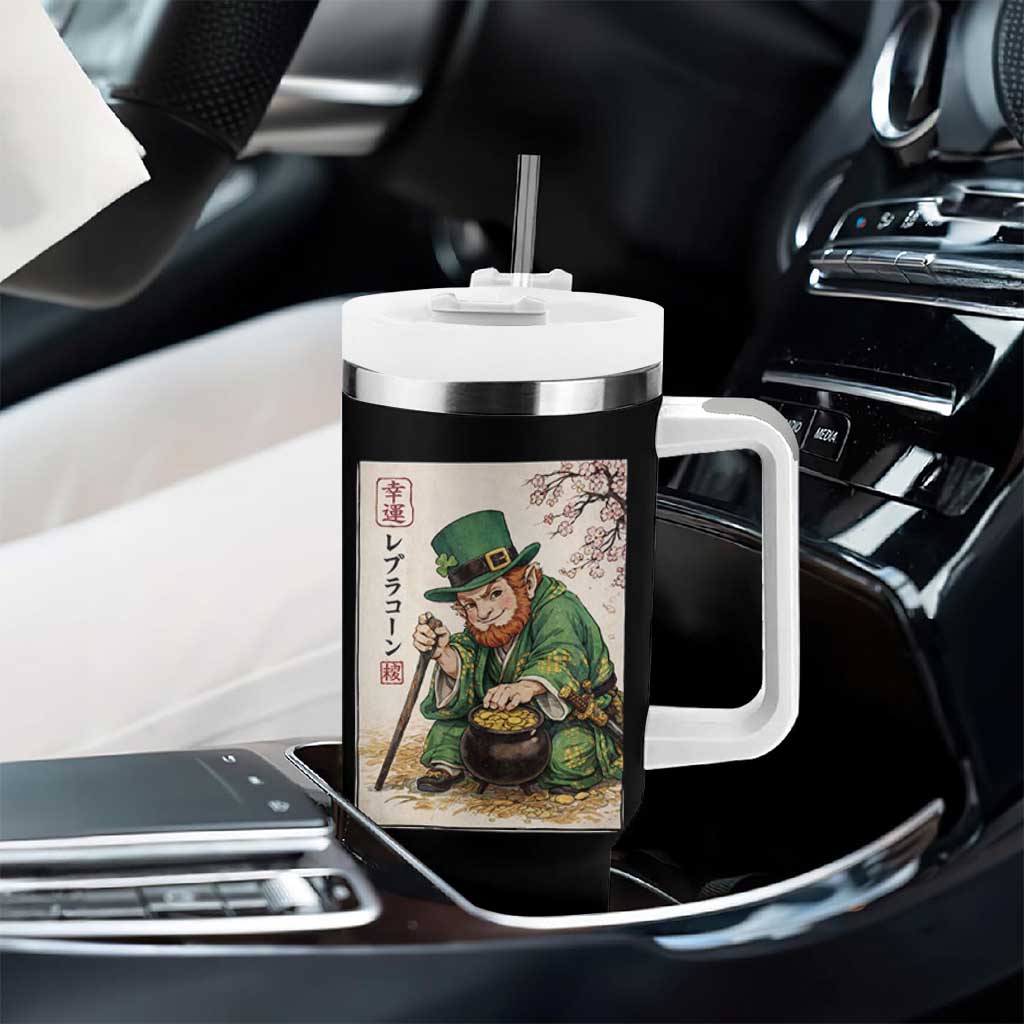 Vintage Japanese Leprechaun St Patricks Day Shamrock Ukiyo e Art Tumbler With Handle