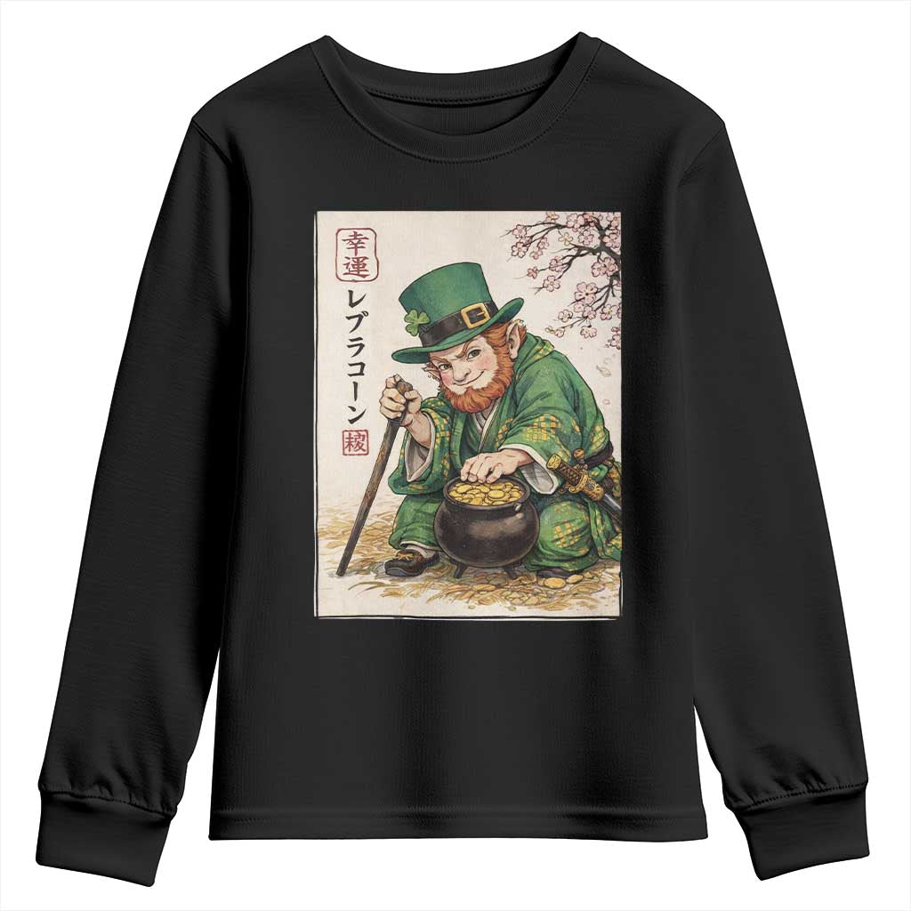 Vintage Japanese Leprechaun St Patricks Day Shamrock Ukiyo e Art Youth Sweatshirt