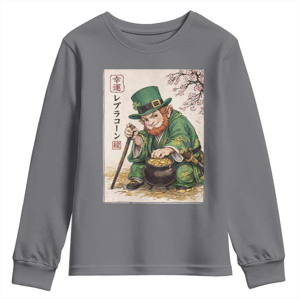 Vintage Japanese Leprechaun St Patricks Day Shamrock Ukiyo e Art Youth Sweatshirt