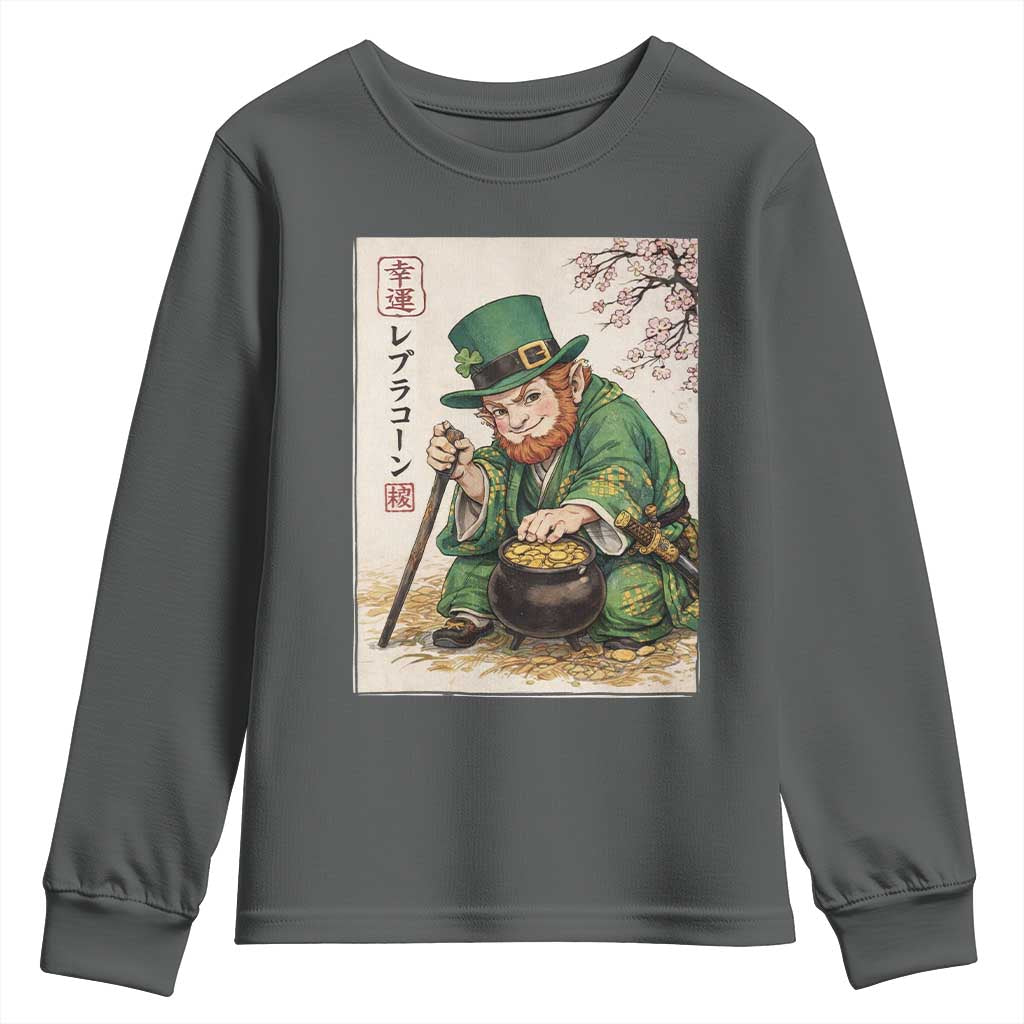 Vintage Japanese Leprechaun St Patricks Day Shamrock Ukiyo e Art Youth Sweatshirt