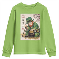 Vintage Japanese Leprechaun St Patricks Day Shamrock Ukiyo e Art Youth Sweatshirt