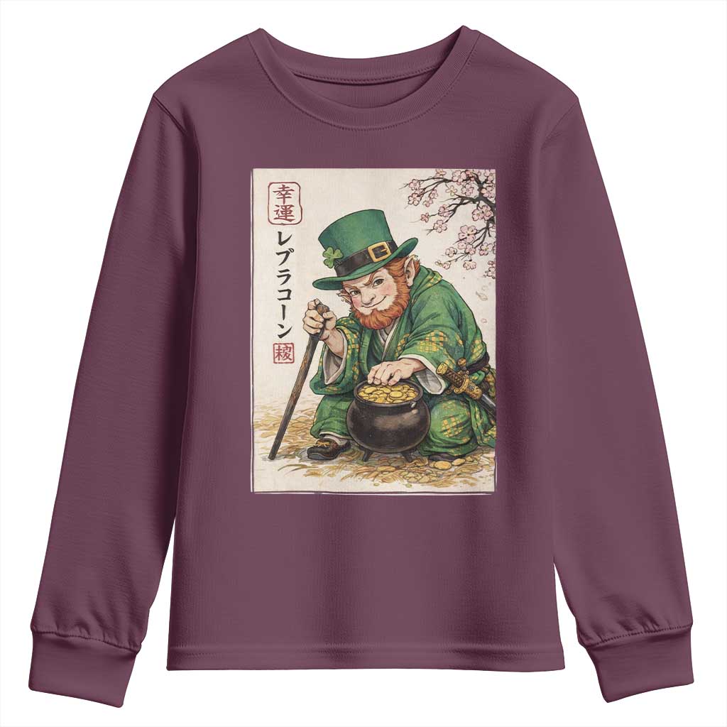 Vintage Japanese Leprechaun St Patricks Day Shamrock Ukiyo e Art Youth Sweatshirt