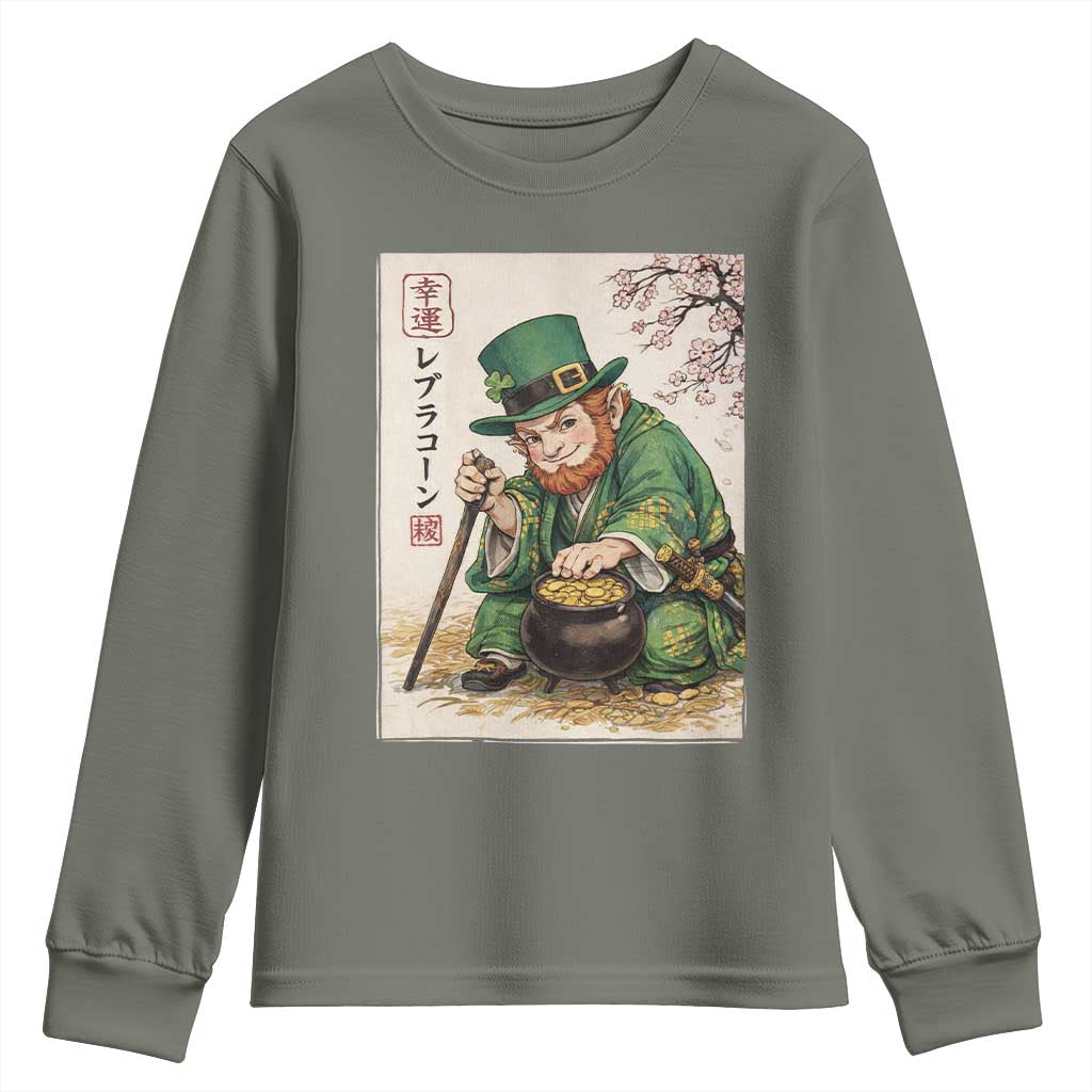 Vintage Japanese Leprechaun St Patricks Day Shamrock Ukiyo e Art Youth Sweatshirt