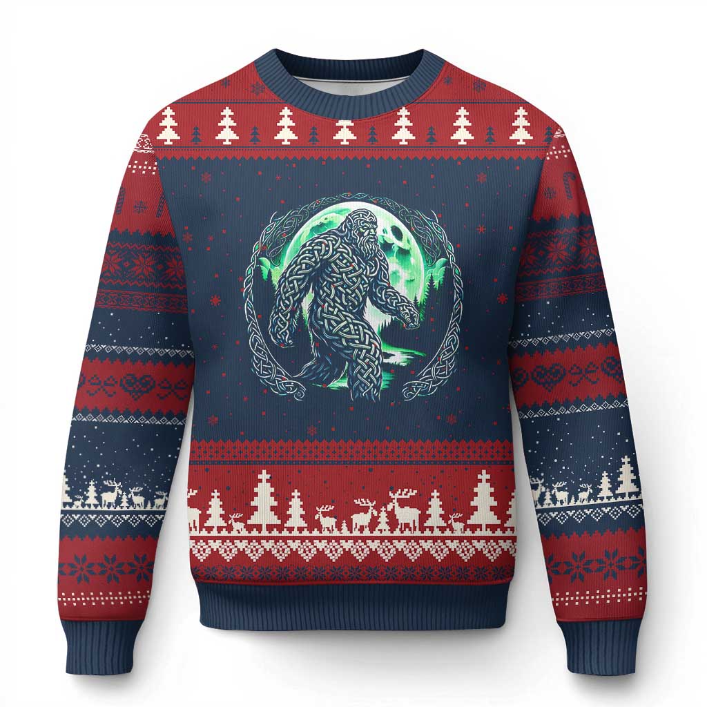 Funny St Patricks Day Bigfoot Celtic Knot Irish Sasquatch Ugly Christmas Sweater