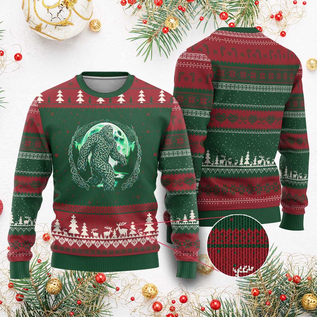 Funny St Patricks Day Bigfoot Celtic Knot Irish Sasquatch Ugly Christmas Sweater