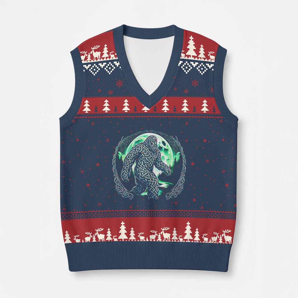 Funny St Patricks Day Bigfoot Celtic Knot Irish Sasquatch V-Neck Knit Sweater Vest