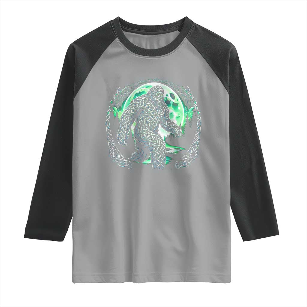 Funny St Patricks Day Bigfoot Celtic Knot Irish Sasquatch Raglan Shirt