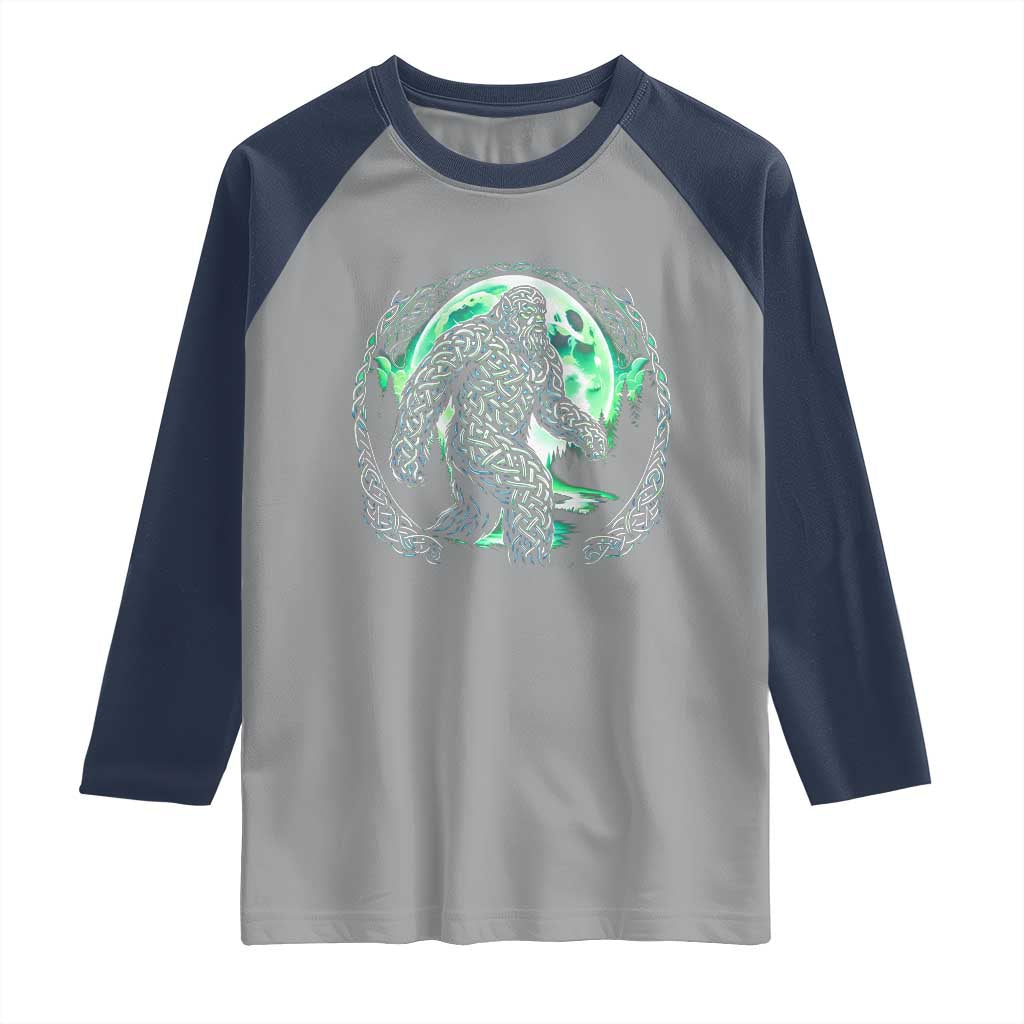 Funny St Patricks Day Bigfoot Celtic Knot Irish Sasquatch Raglan Shirt