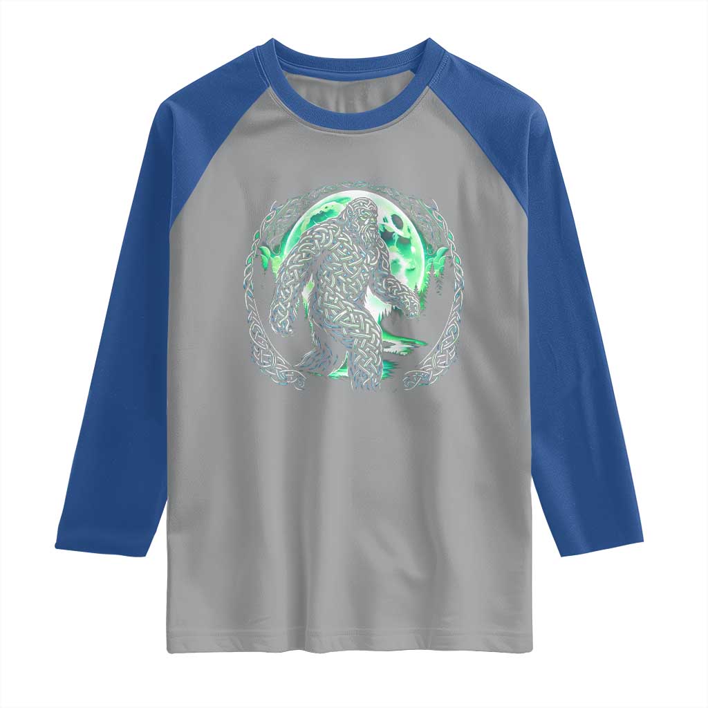 Funny St Patricks Day Bigfoot Celtic Knot Irish Sasquatch Raglan Shirt