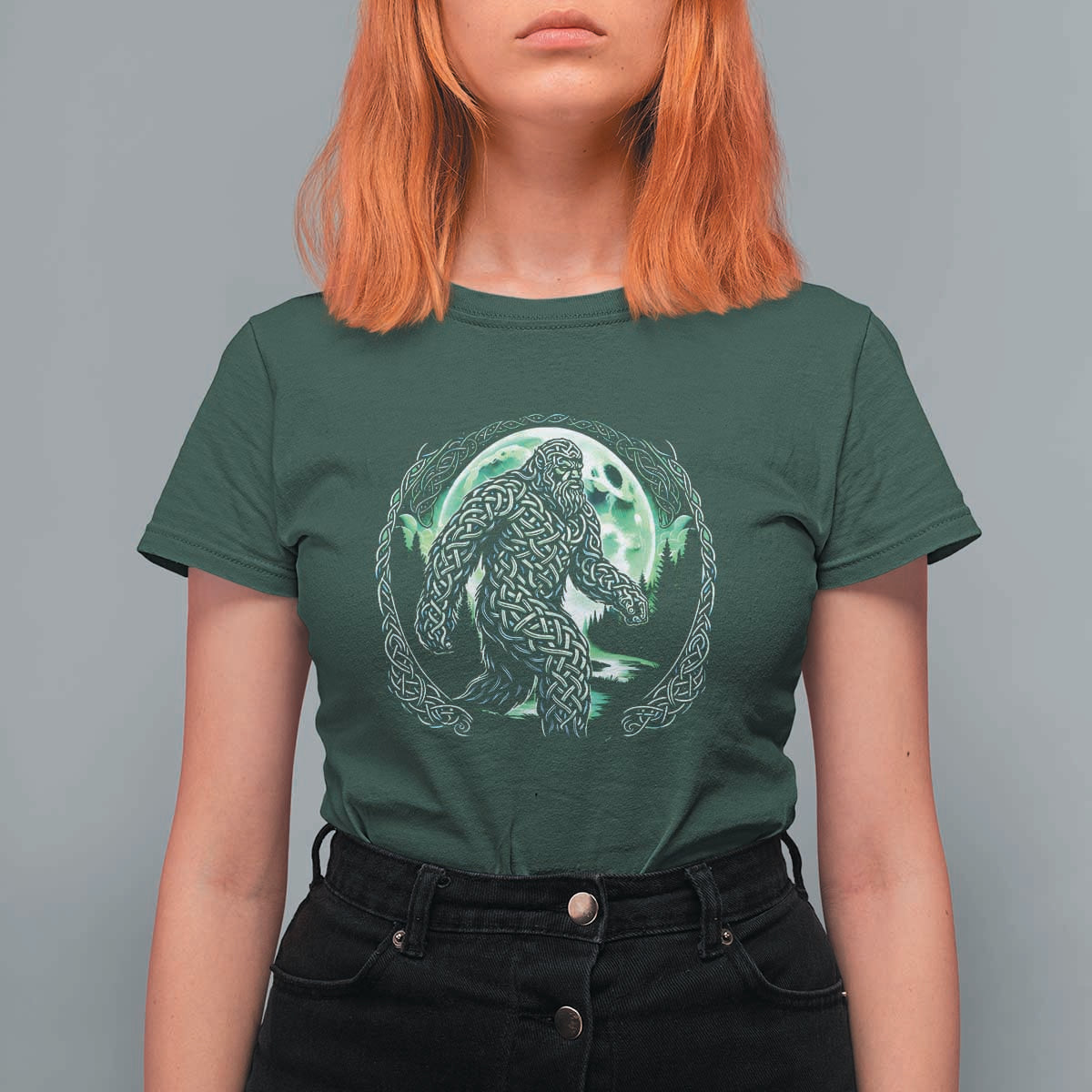 Funny St Patricks Day Bigfoot Celtic Knot Irish Sasquatch T Shirt For Women