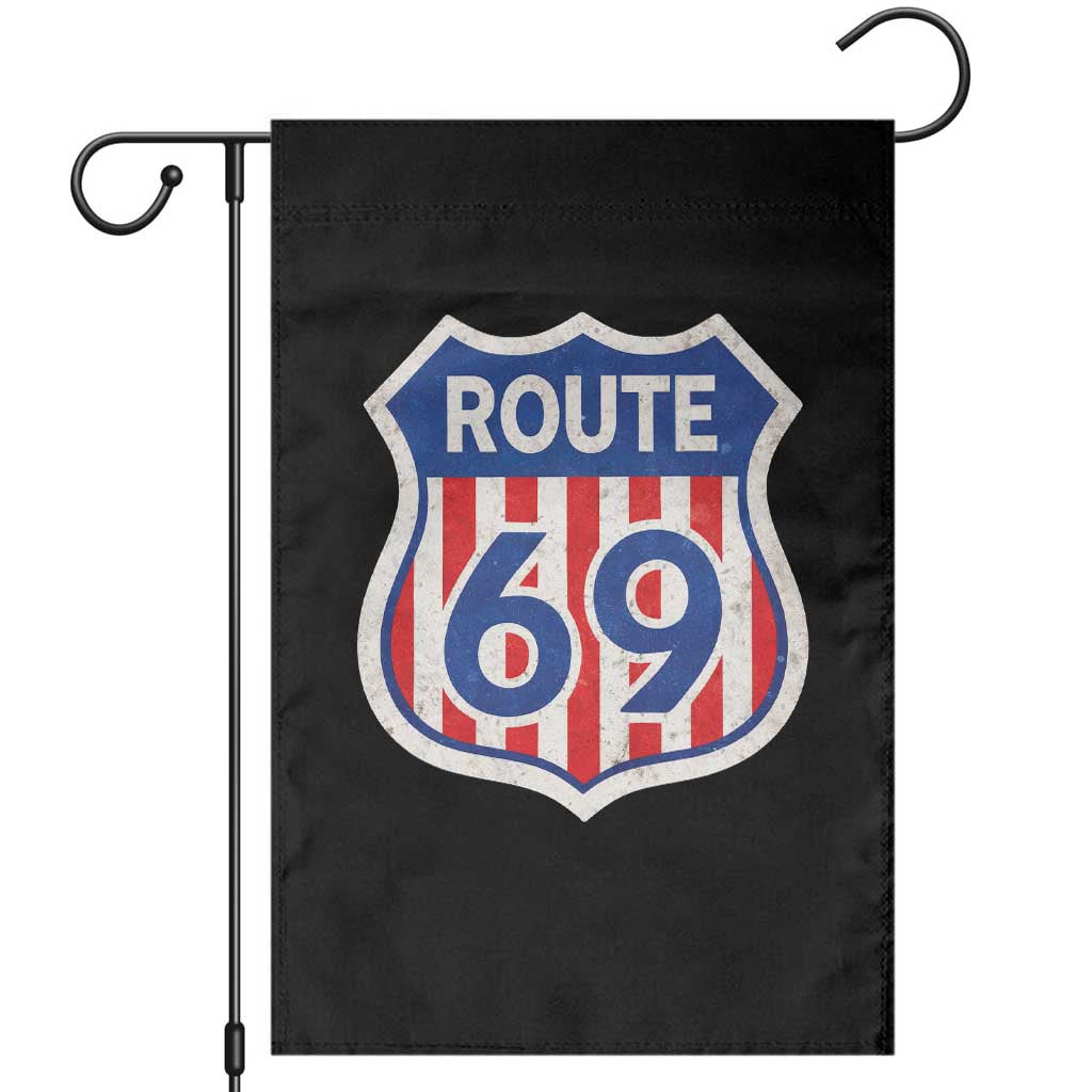Vintage Route 69 Highway Road Trip Sign Distressed American Flag Garden Flag