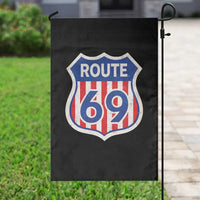 Vintage Route 69 Highway Road Trip Sign Distressed American Flag Garden Flag