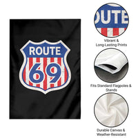 Vintage Route 69 Highway Road Trip Sign Distressed American Flag Garden Flag