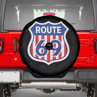 Vintage Route 69 Highway Road Trip Sign Distressed American Flag Spare Tire Cover