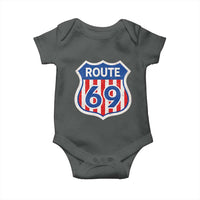 Vintage Route 69 Highway Road Trip Sign Distressed American Flag Baby Onesie