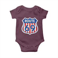 Vintage Route 69 Highway Road Trip Sign Distressed American Flag Baby Onesie