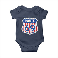 Vintage Route 69 Highway Road Trip Sign Distressed American Flag Baby Onesie