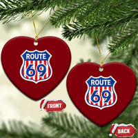 Vintage Route 69 Highway Road Trip Sign Distressed American Flag Ceramic Ornament