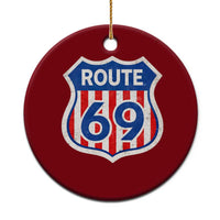 Vintage Route 69 Highway Road Trip Sign Distressed American Flag Ceramic Ornament