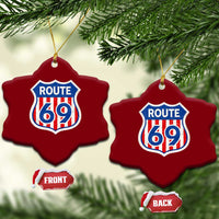 Vintage Route 69 Highway Road Trip Sign Distressed American Flag Ceramic Ornament