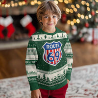 Vintage Route 69 Highway Road Trip Sign Distressed American Flag Ugly Christmas Sweater